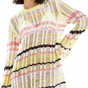 Striped Open Stitch Knit Sweater-Dress